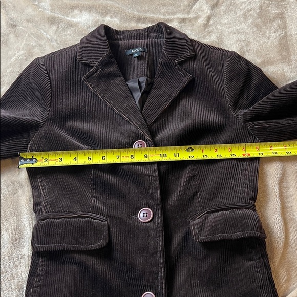 JACOB Vintage Corduroy Brown Cotton Button-up Blazer Long Open Coat - Size 3/4 - Picture 12 of 16